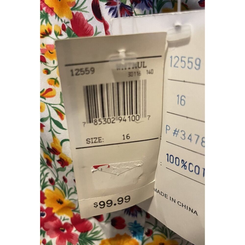 Size 16 Spenser Jeremy New Floral Cotton Dress Rickrack Trim Retro Style - Picture 9 of 9